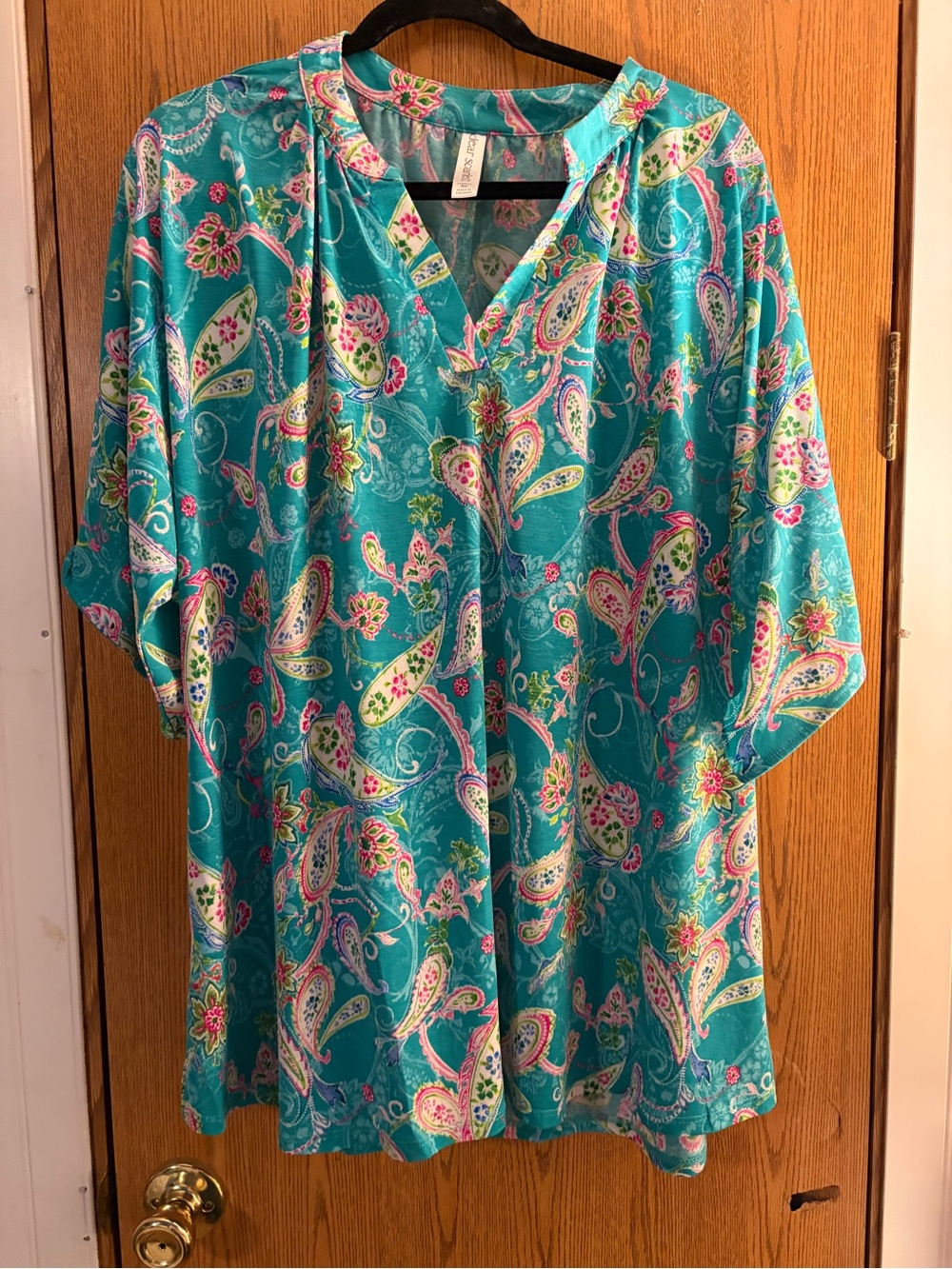 Womens Dear Scarlett Teal Paisley V-Neck Top